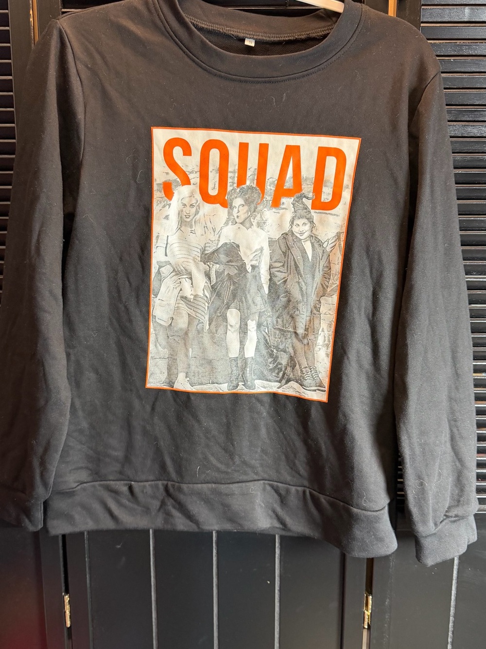 Black 'SQUAD' Graphic Crewneck Sweater
